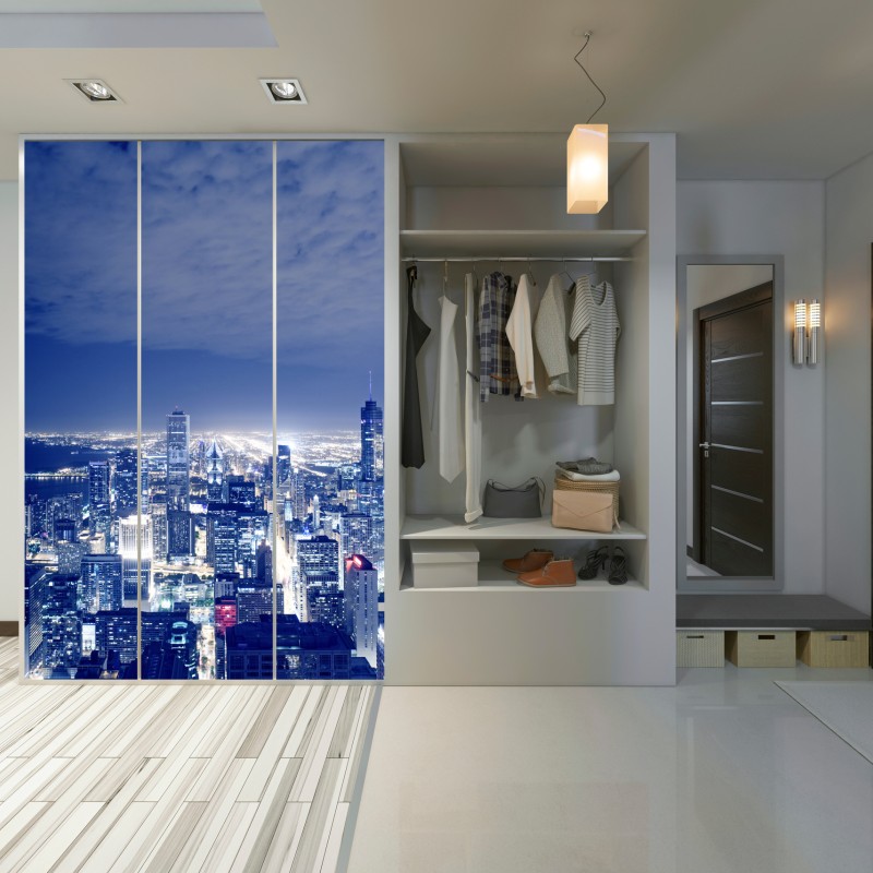 Schrankaufkleber Chicago nächtliche skyline panorama – Wallnifity® Schrankaufkleber Chicago nächtliche skyline panorama – Wallnifity®