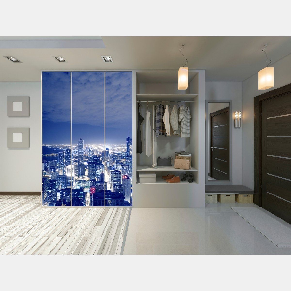 Schrankaufkleber Chicago nächtliche skyline panorama – Wallnifity® Schrankaufkleber Chicago nächtliche skyline panorama – Wallnifity®