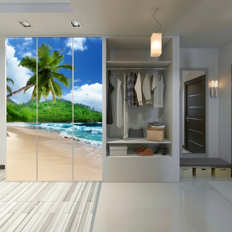 Schrankaufkleber ruhiger tropischer strand auf Mahe, Seychellen – Wallnifity® Schrankaufkleber ruhiger tropischer strand auf Mahe, Seychellen – Wallnifity®