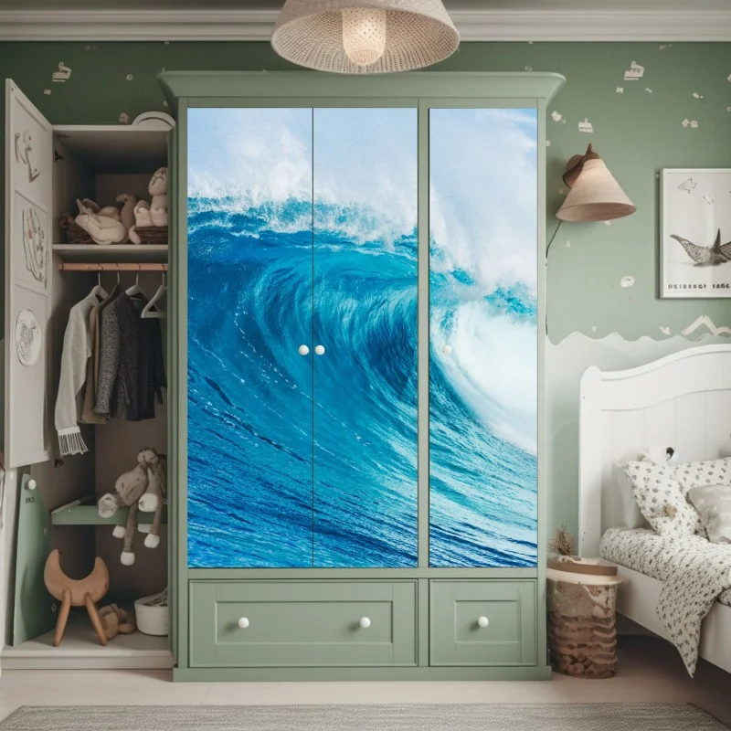 Schrankaufkleber majestätische blaue ozeanwelle – Wallnifity® Schrankaufkleber majestätische blaue ozeanwelle – Wallnifity®