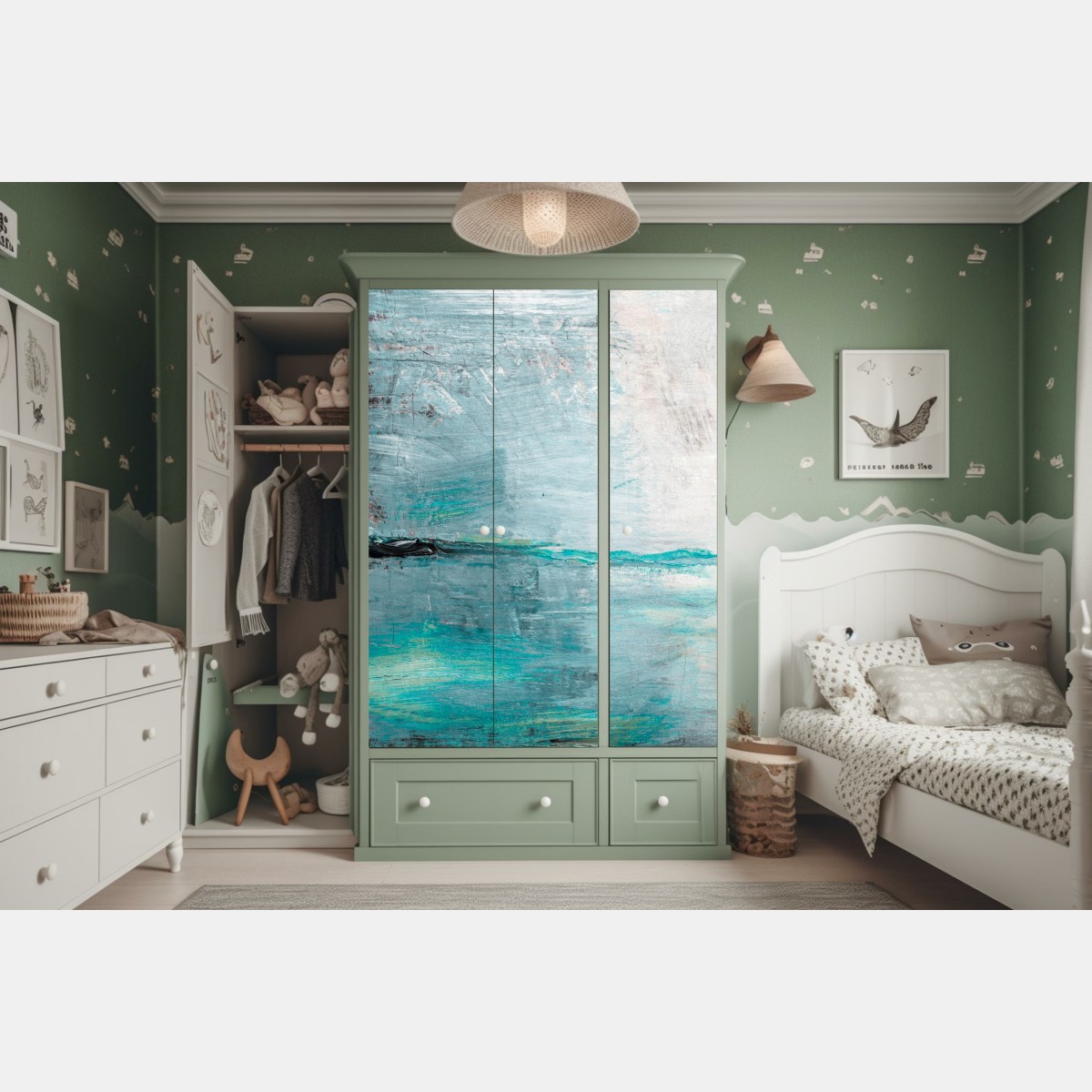 Schrankaufkleber ruhige türkise abstrakte meereslandschaft – Wallnifity® Schrankaufkleber ruhige türkise abstrakte meereslandschaft – Wallnifity®