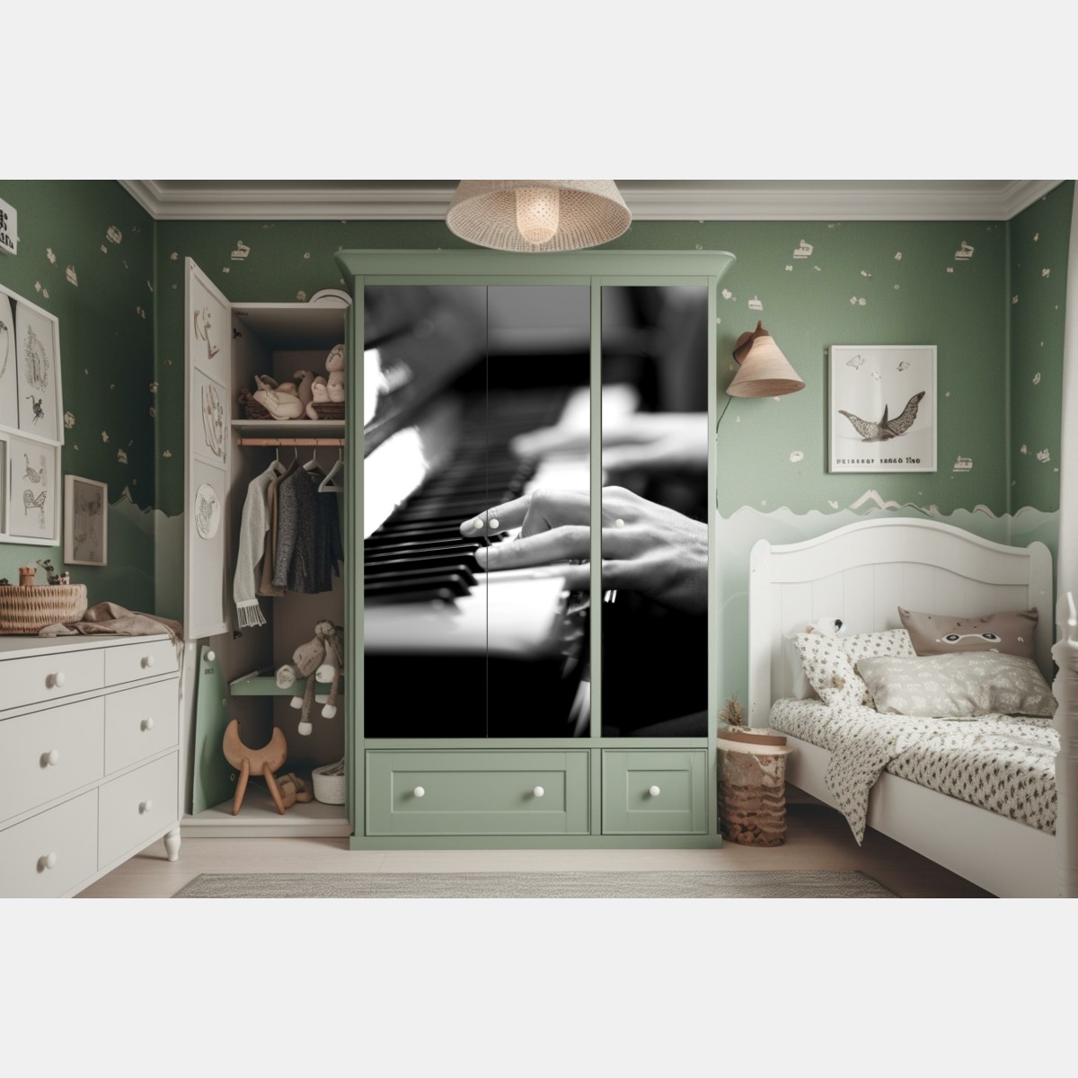 Schrankaufkleber intime hände auf klaviertasten in monochrom – Wallnifity® Schrankaufkleber intime hände auf klaviertasten in monochrom – Wallnifity®