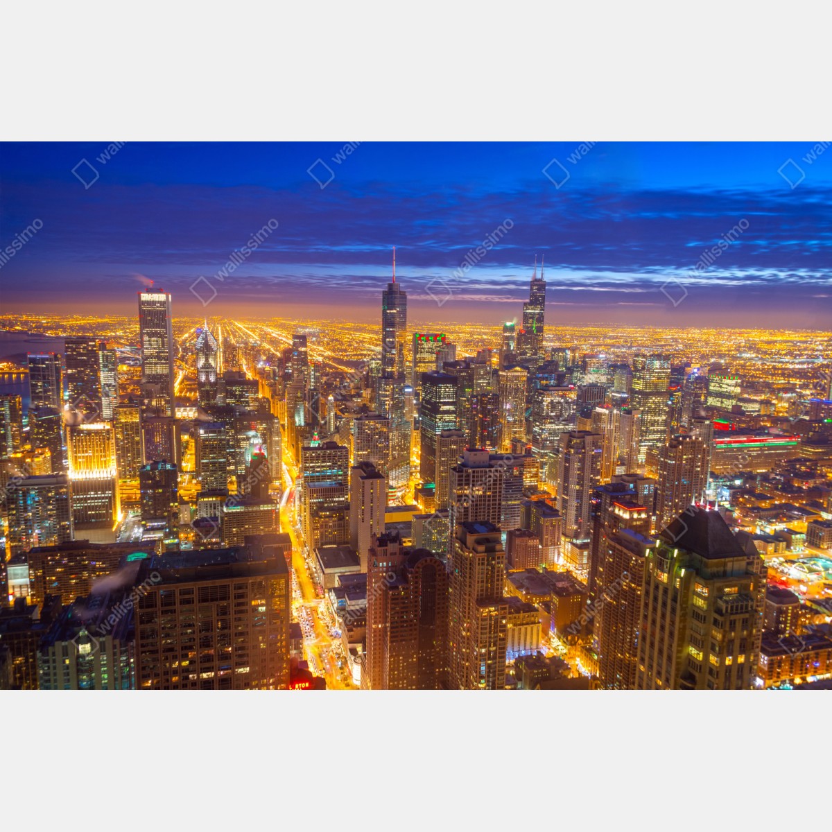Schrankaufkleber Chicago nächtliche skyline panorama – Wallnifity® Schrankaufkleber Chicago nächtliche skyline panorama – Wallnifity®