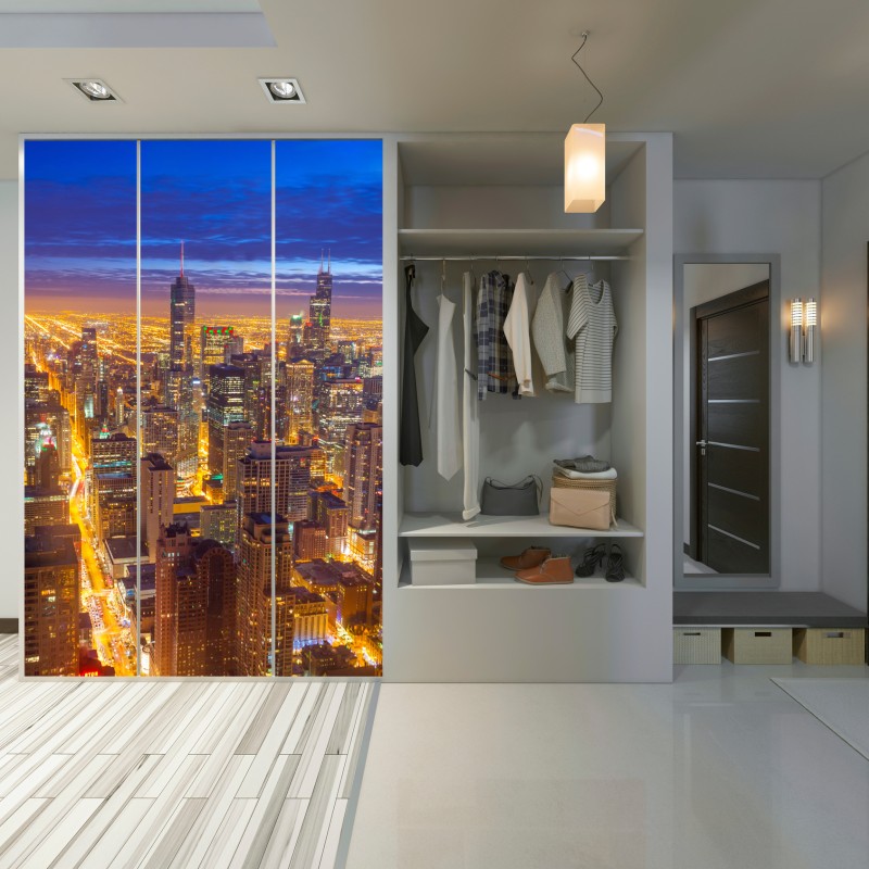 Schrankaufkleber Chicago nächtliche skyline panorama – Wallnifity® Schrankaufkleber Chicago nächtliche skyline panorama – Wallnifity®