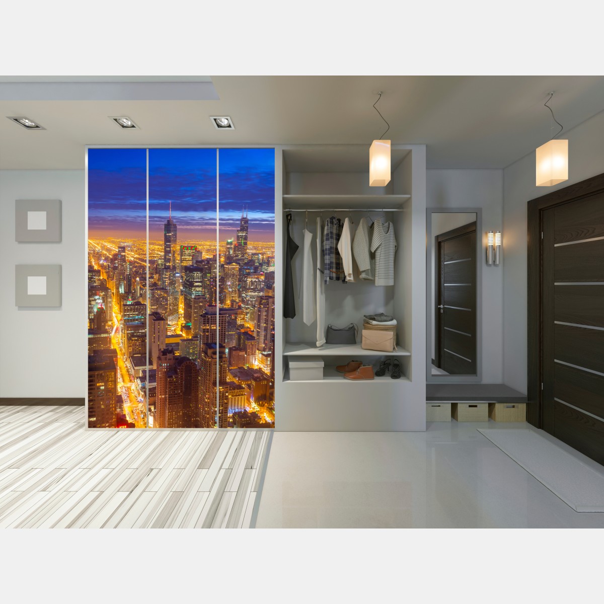 Schrankaufkleber Chicago nächtliche skyline panorama – Wallnifity® Schrankaufkleber Chicago nächtliche skyline panorama – Wallnifity®