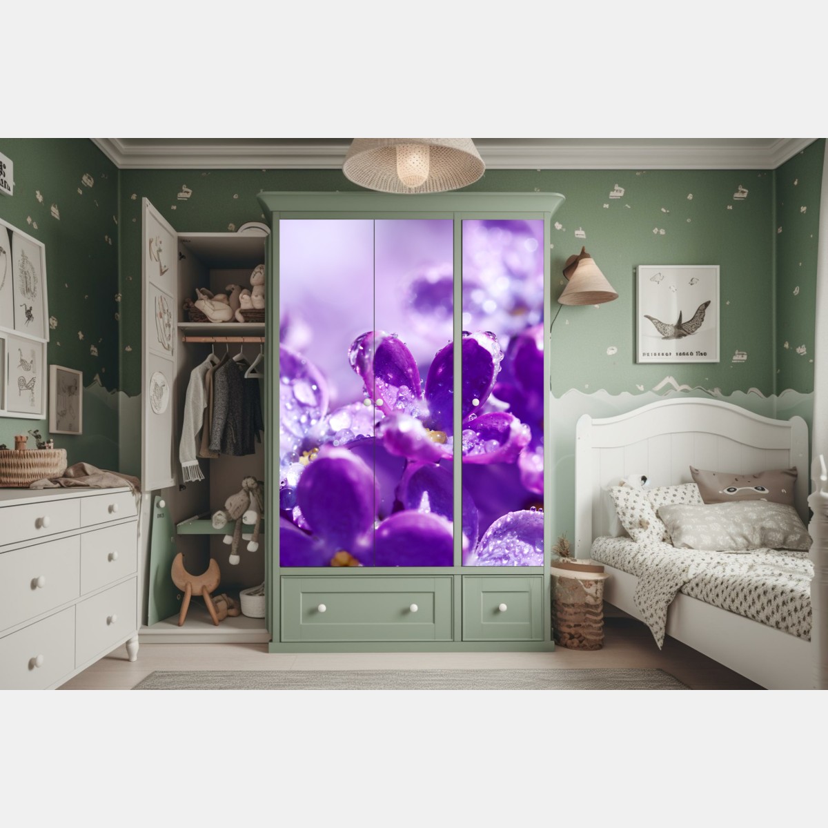 Schrankaufkleber lila fliederblüte mit tau – Wallnifity® Schrankaufkleber lila fliederblüte mit tau – Wallnifity®