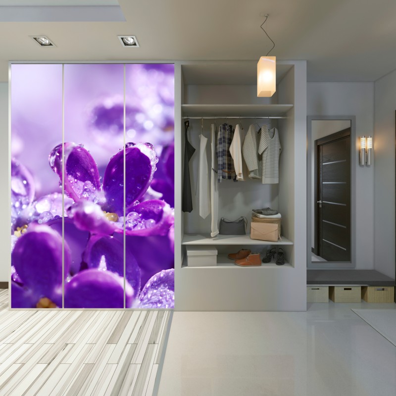 Schrankaufkleber lila fliederblüte mit tau – Wallnifity® Schrankaufkleber lila fliederblüte mit tau – Wallnifity®