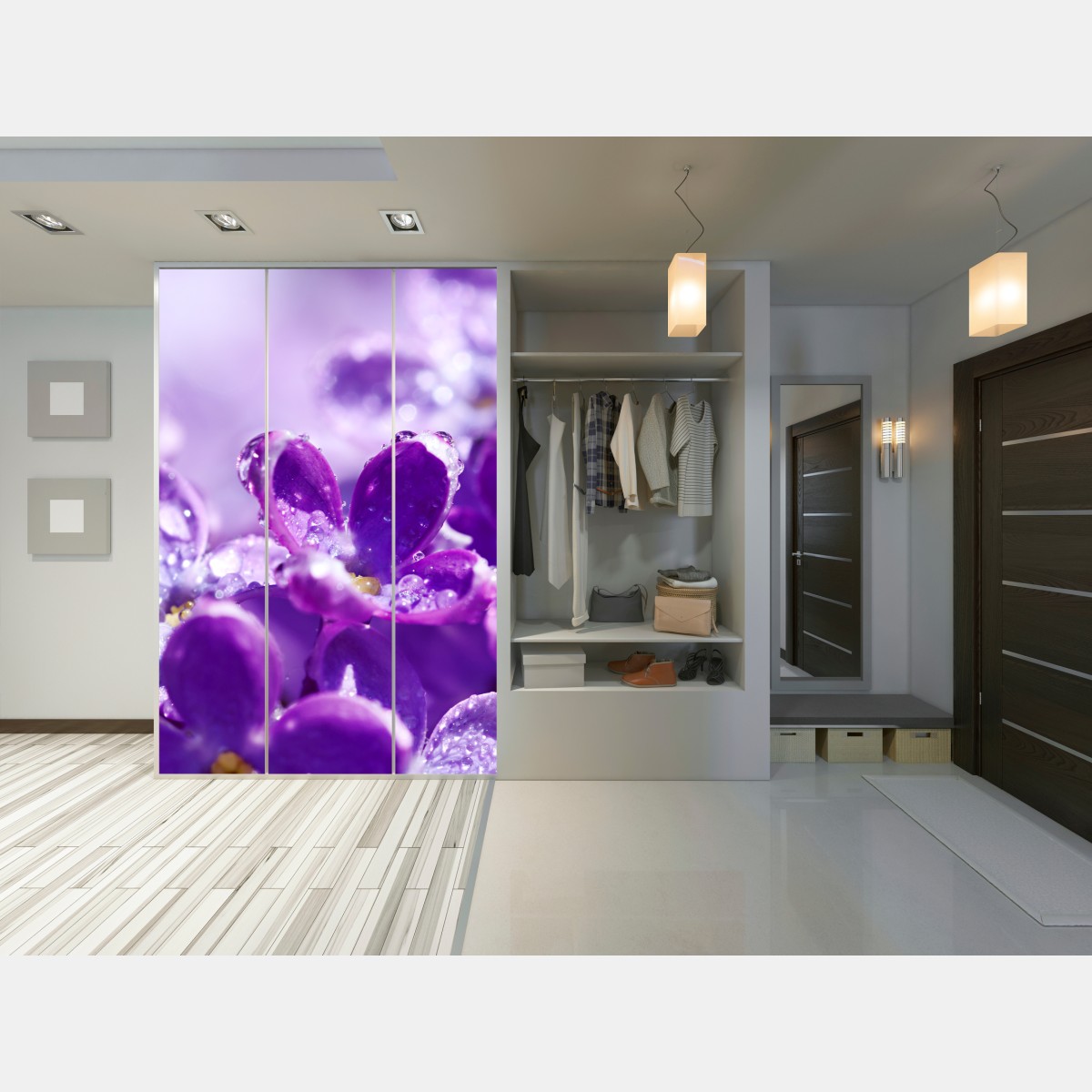 Schrankaufkleber lila fliederblüte mit tau – Wallnifity® Schrankaufkleber lila fliederblüte mit tau – Wallnifity®