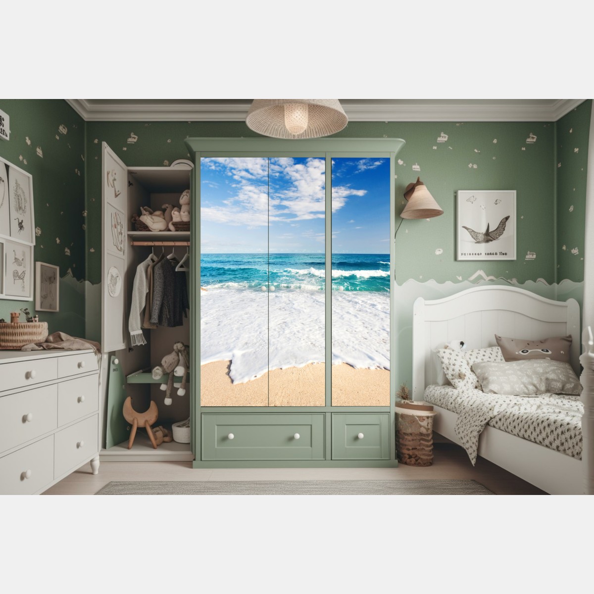 Schrankaufkleber türkisfarbene wellen am sandstrand – Wallnifity® Schrankaufkleber türkisfarbene wellen am sandstrand – Wallnifity®