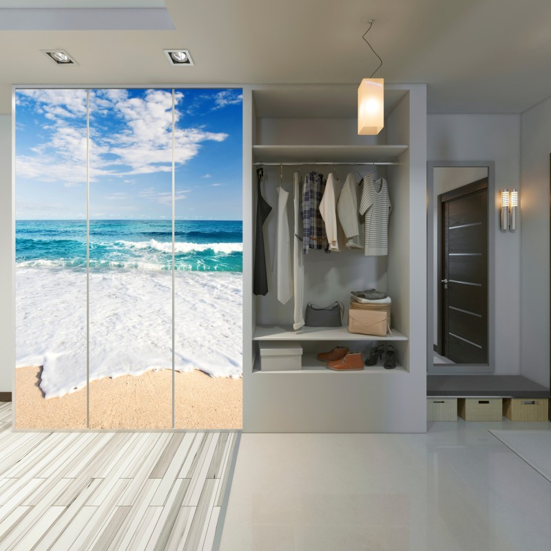 Schrankaufkleber türkisfarbene wellen am sandstrand – Wallnifity® Schrankaufkleber türkisfarbene wellen am sandstrand – Wallnifity®