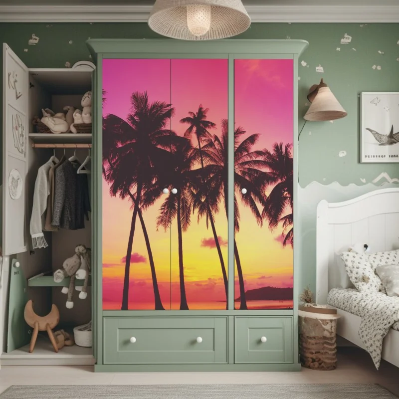 Schrankaufkleber tropischer sonnenuntergang mit palmen, Thailand – Wallnifity® Schrankaufkleber tropischer sonnenuntergang mit palmen, Thailand – Wallnifity®