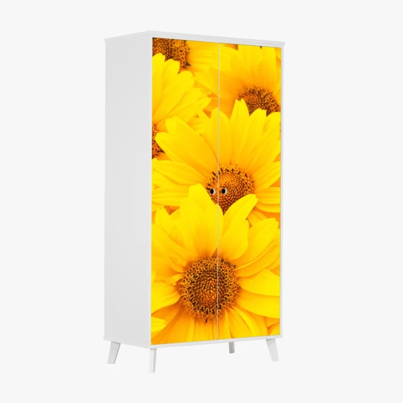 Schrankaufkleber leuchtende gelbe sonnenblumen in nahaufnahme – Wallnifity® Schrankaufkleber leuchtende gelbe sonnenblumen in nahaufnahme – Wallnifity®