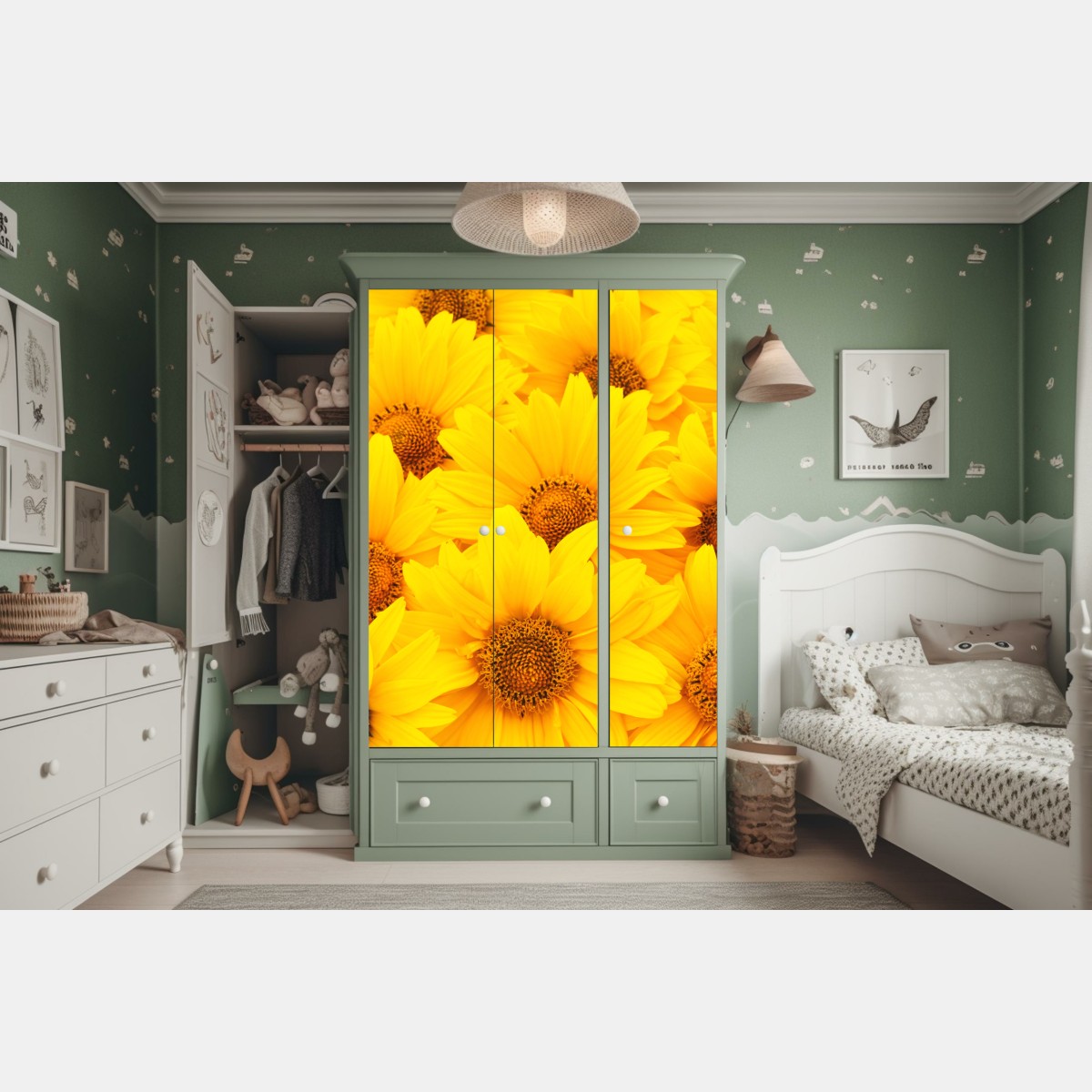 Schrankaufkleber leuchtende gelbe sonnenblumen in nahaufnahme – Wallnifity® Schrankaufkleber leuchtende gelbe sonnenblumen in nahaufnahme – Wallnifity®