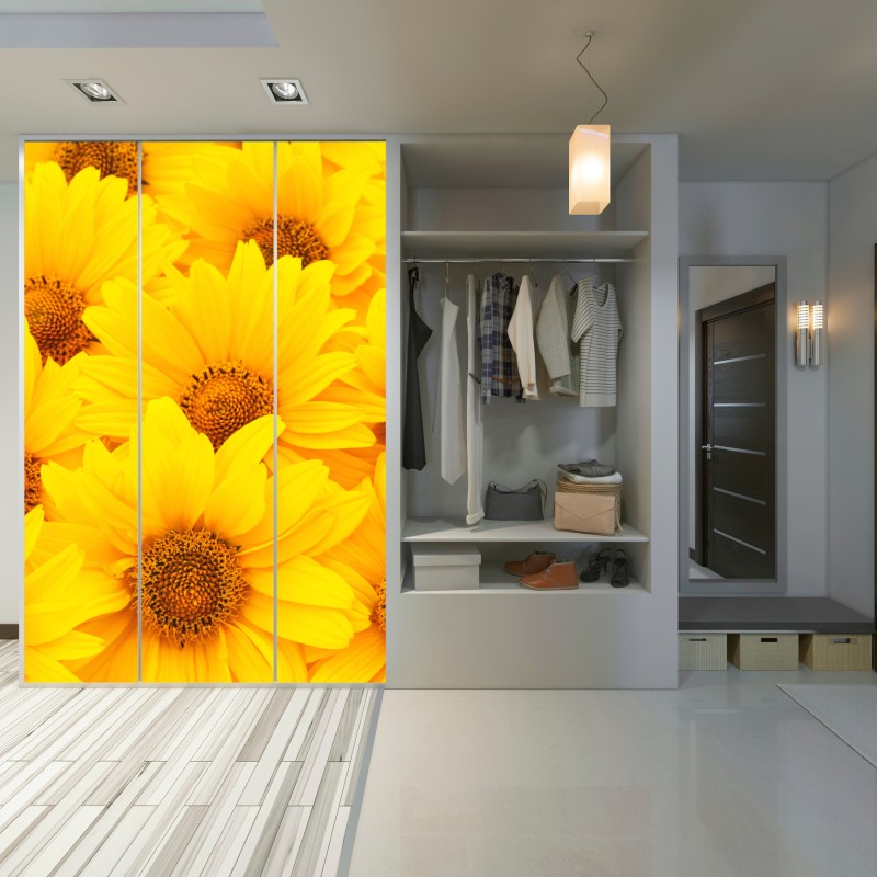 Schrankaufkleber leuchtende gelbe sonnenblumen in nahaufnahme – Wallnifity® Schrankaufkleber leuchtende gelbe sonnenblumen in nahaufnahme – Wallnifity®