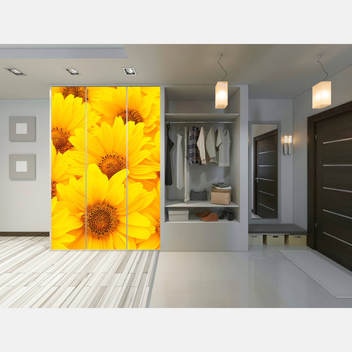 Schrankaufkleber leuchtende gelbe sonnenblumen in nahaufnahme – Wallnifity® Schrankaufkleber leuchtende gelbe sonnenblumen in nahaufnahme – Wallnifity®