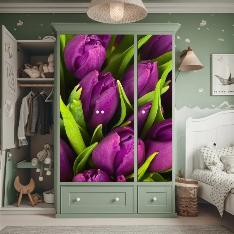 Schrankaufkleber lila tulpen im bukett – Wallnifity® Schrankaufkleber lila tulpen im bukett – Wallnifity®