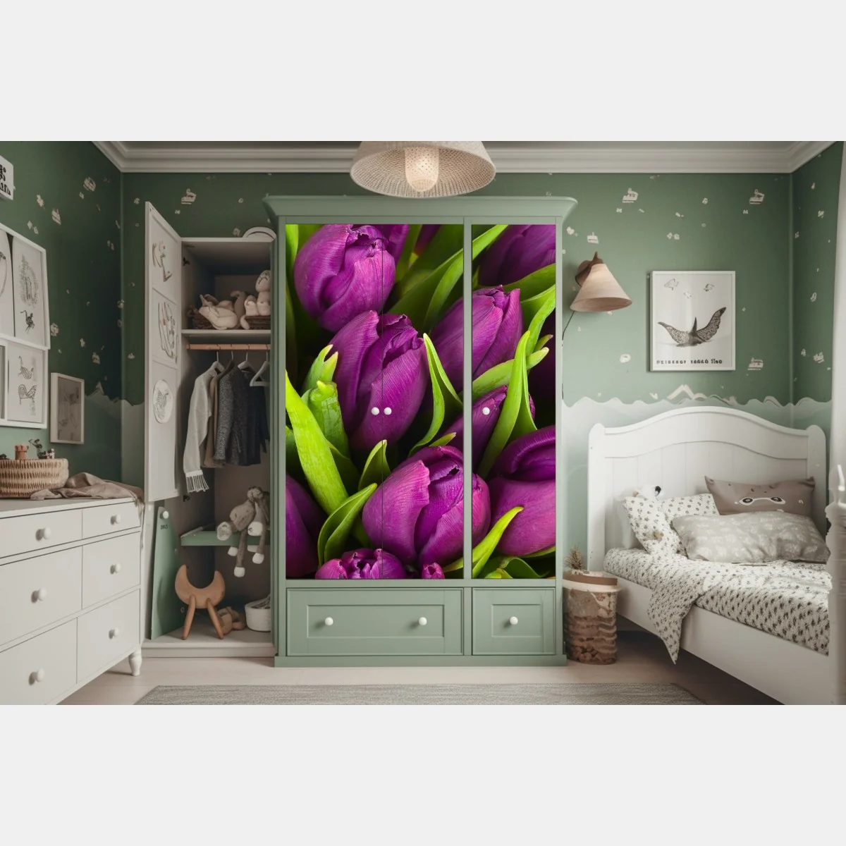 Schrankaufkleber lila tulpen im bukett – Wallnifity® Schrankaufkleber lila tulpen im bukett – Wallnifity®