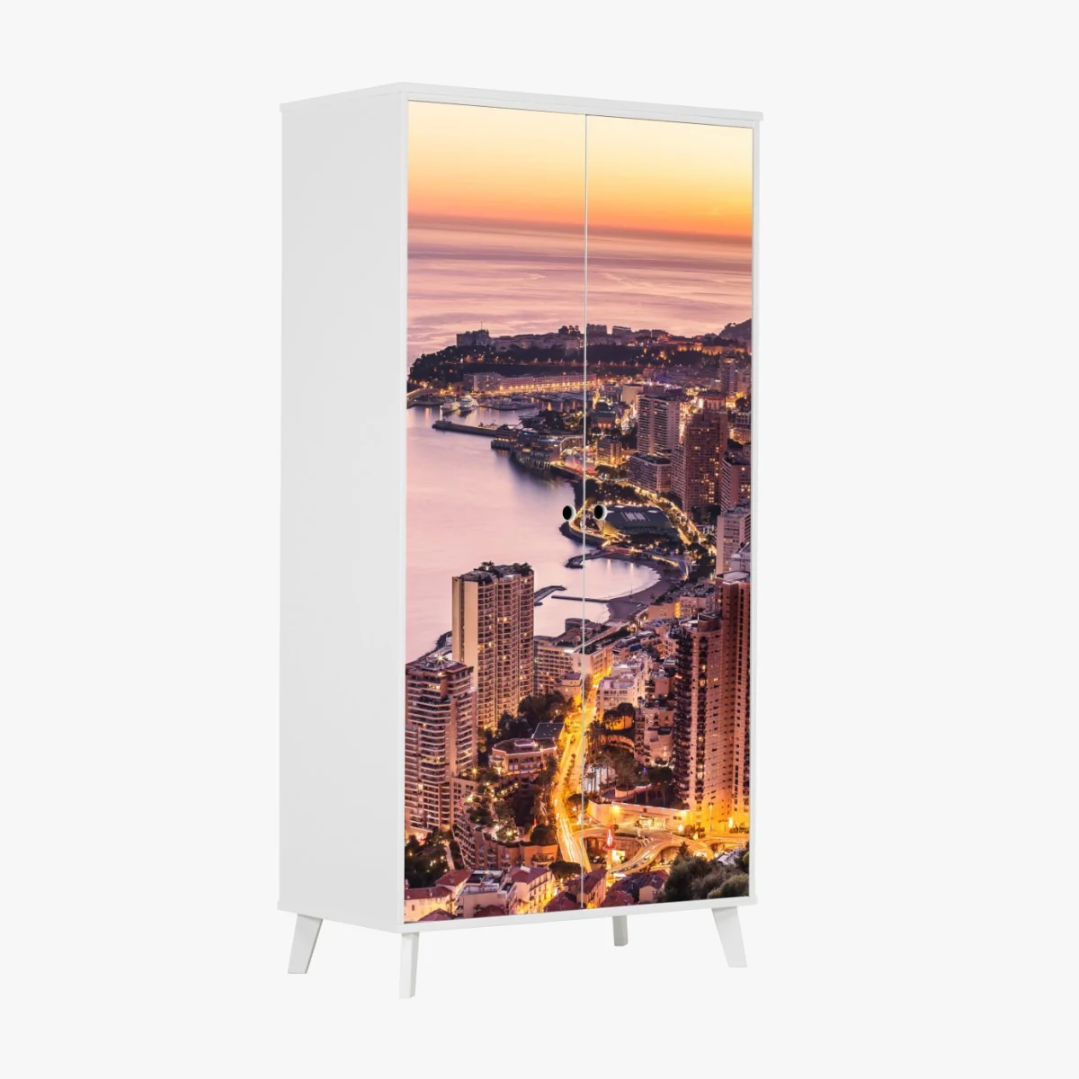 Schrankaufkleber sonnenuntergang über der städtischen küstenlinie – Wallnifity® Schrankaufkleber sonnenuntergang über der städtischen küstenlinie – Wallnifity®