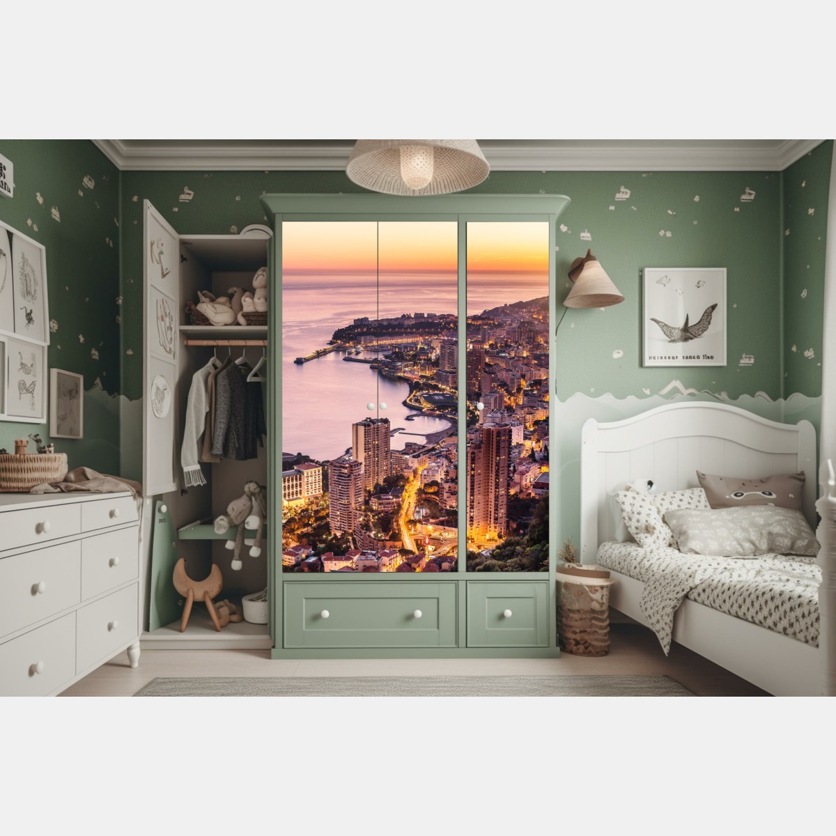 Schrankaufkleber sonnenuntergang über der städtischen küstenlinie – Wallnifity® Schrankaufkleber sonnenuntergang über der städtischen küstenlinie – Wallnifity®