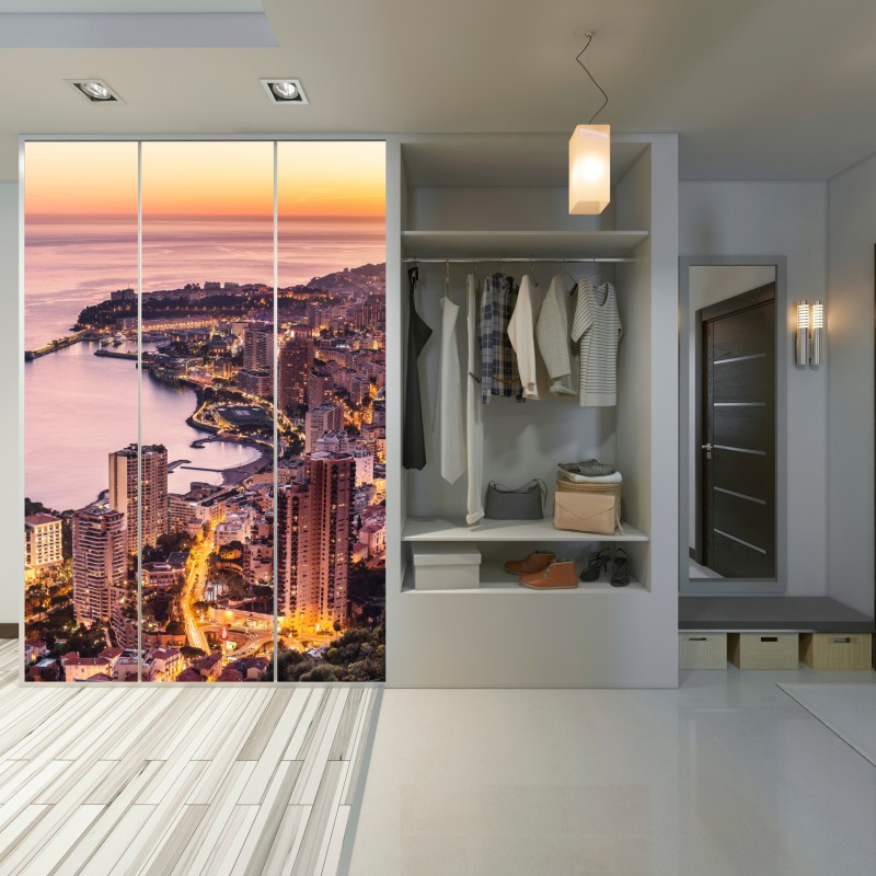 Schrankaufkleber sonnenuntergang über der städtischen küstenlinie – Wallnifity® Schrankaufkleber sonnenuntergang über der städtischen küstenlinie – Wallnifity®