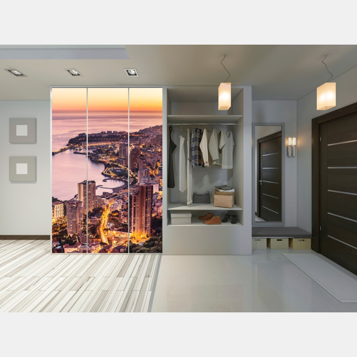 Schrankaufkleber sonnenuntergang über der städtischen küstenlinie – Wallnifity® Schrankaufkleber sonnenuntergang über der städtischen küstenlinie – Wallnifity®