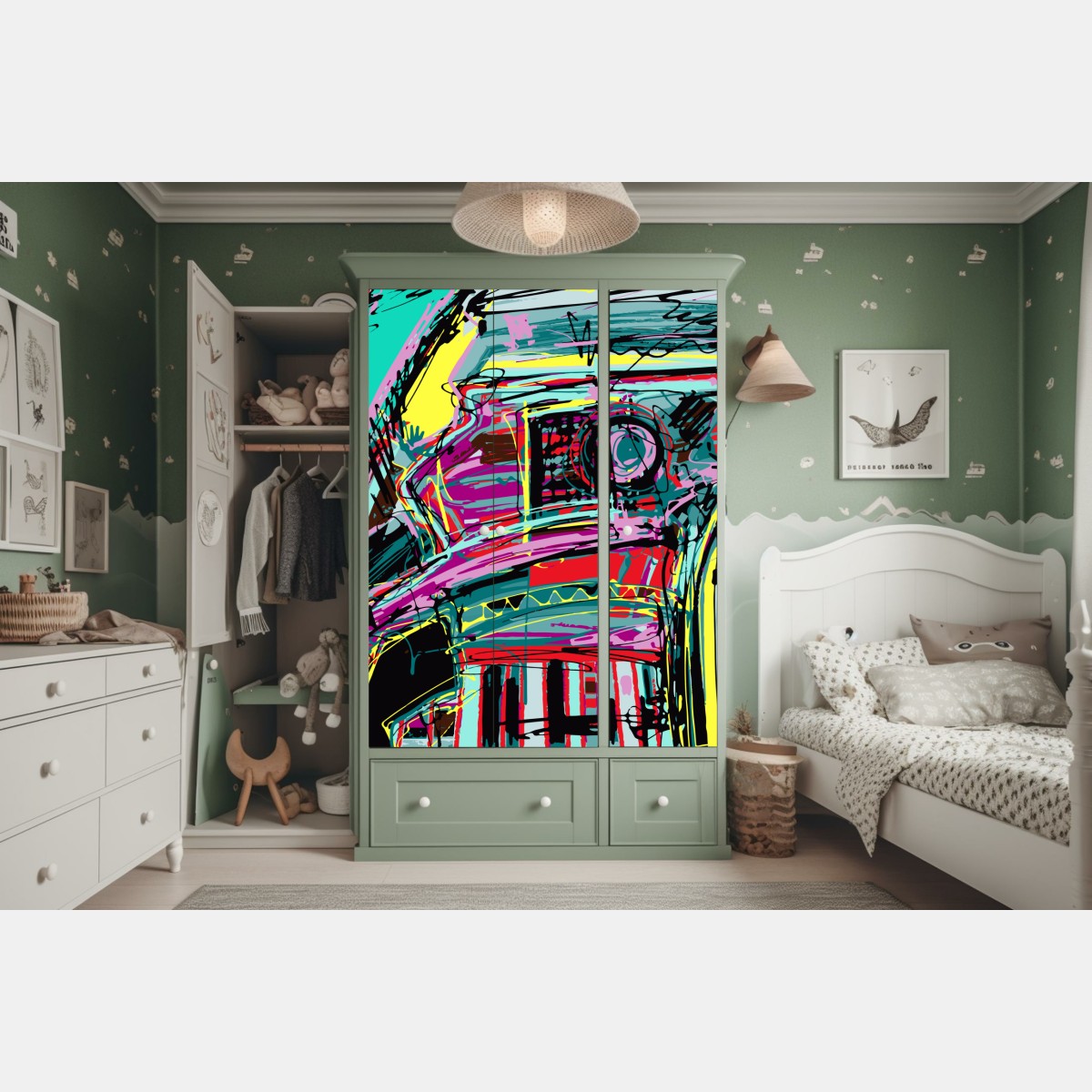 Schrankaufkleber lebhafte türkis abstrakte autokomposition – Wallnifity®