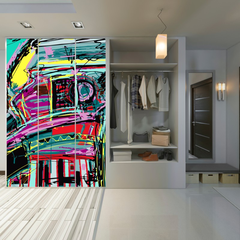 Schrankaufkleber lebhafte türkis abstrakte autokomposition – Wallnifity®