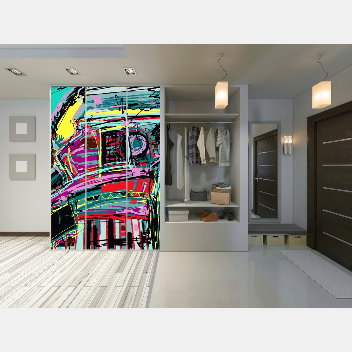 Schrankaufkleber lebhafte türkis abstrakte autokomposition – Wallnifity®