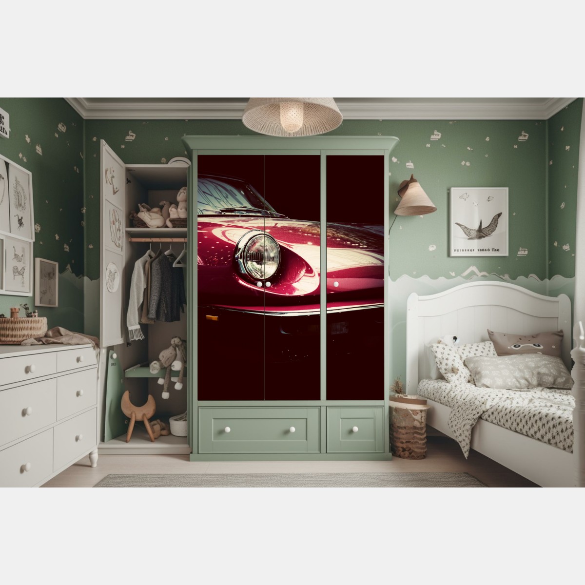 Schrankaufkleber nahaufnahme eines klassischen roten sportwagens – Wallnifity®