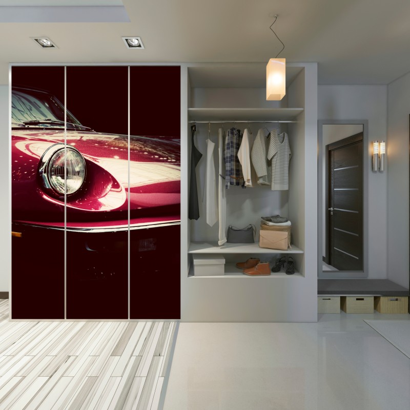 Schrankaufkleber nahaufnahme eines klassischen roten sportwagens – Wallnifity®