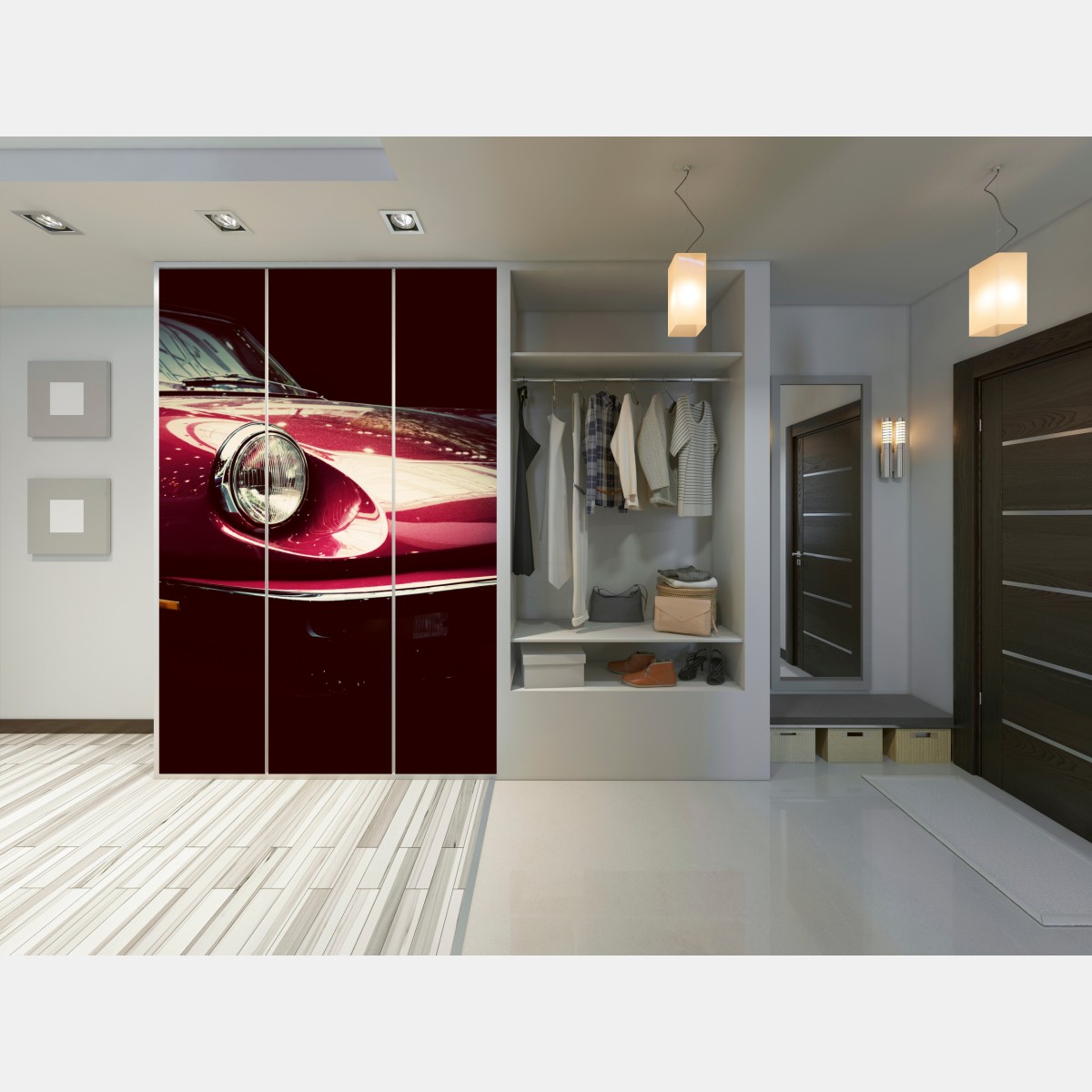 Schrankaufkleber nahaufnahme eines klassischen roten sportwagens – Wallnifity®