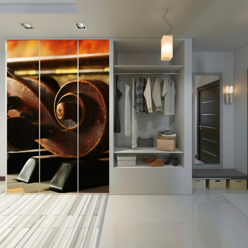 Schrankaufkleber vintage geigenkopf auf klaviertasten – Wallnifity® Schrankaufkleber vintage geigenkopf auf klaviertasten – Wallnifity®