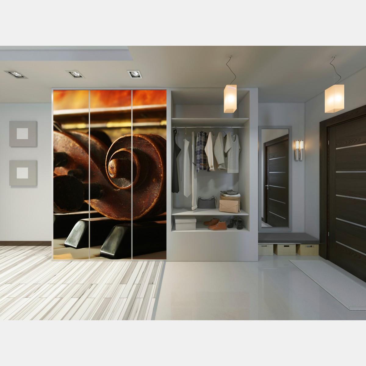 Schrankaufkleber vintage geigenkopf auf klaviertasten – Wallnifity® Schrankaufkleber vintage geigenkopf auf klaviertasten – Wallnifity®