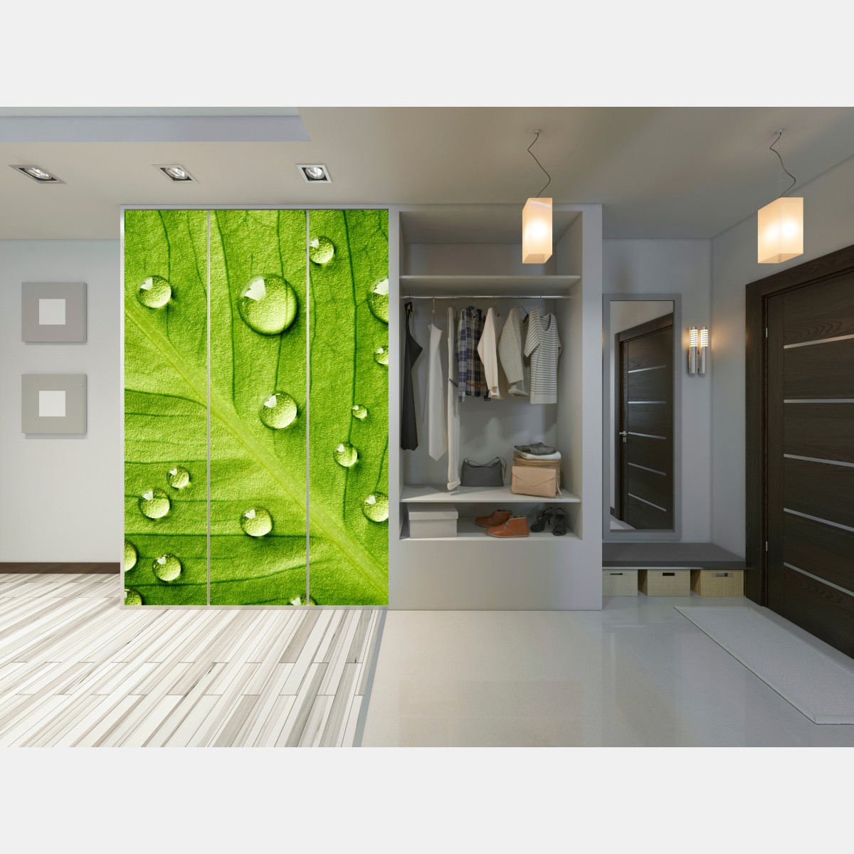 Schrankaufkleber frisches grünes blatt mit wassertropfen – Wallnifity® Schrankaufkleber frisches grünes blatt mit wassertropfen – Wallnifity®