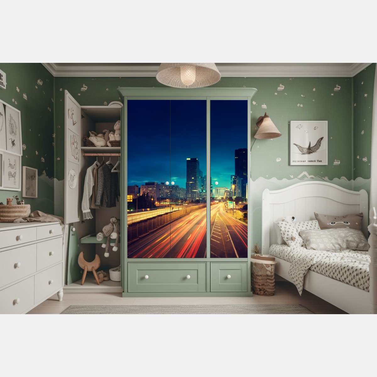 Schrankaufkleber La Défense skyline bei dämmerung – Wallnifity® Schrankaufkleber La Défense skyline bei dämmerung – Wallnifity®