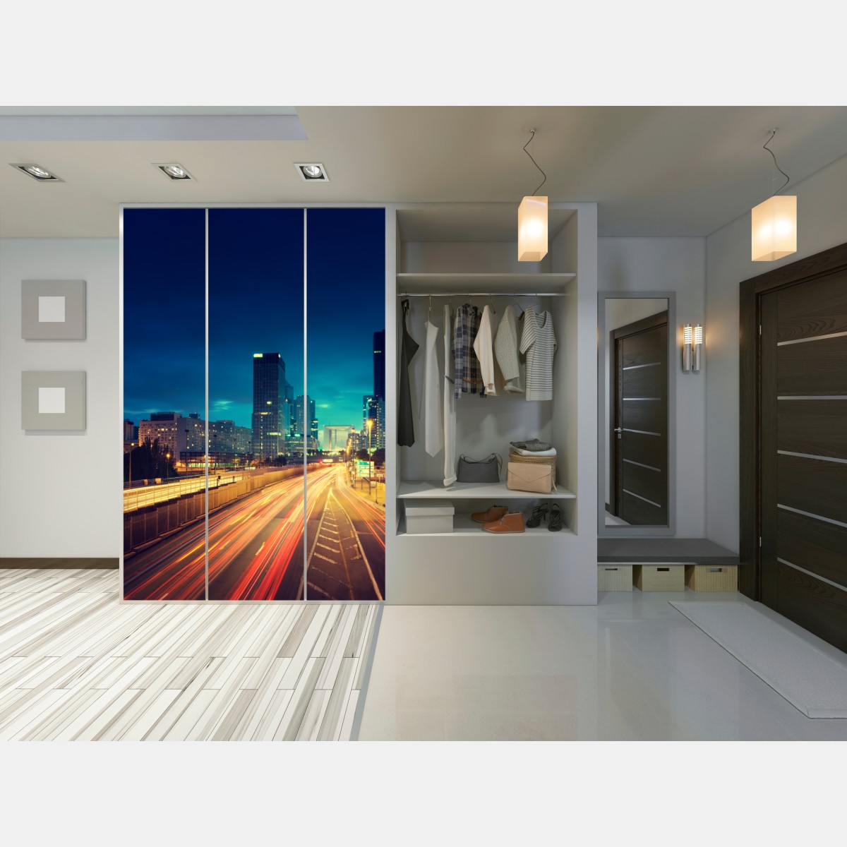 Schrankaufkleber La Défense skyline bei dämmerung – Wallnifity® Schrankaufkleber La Défense skyline bei dämmerung – Wallnifity®