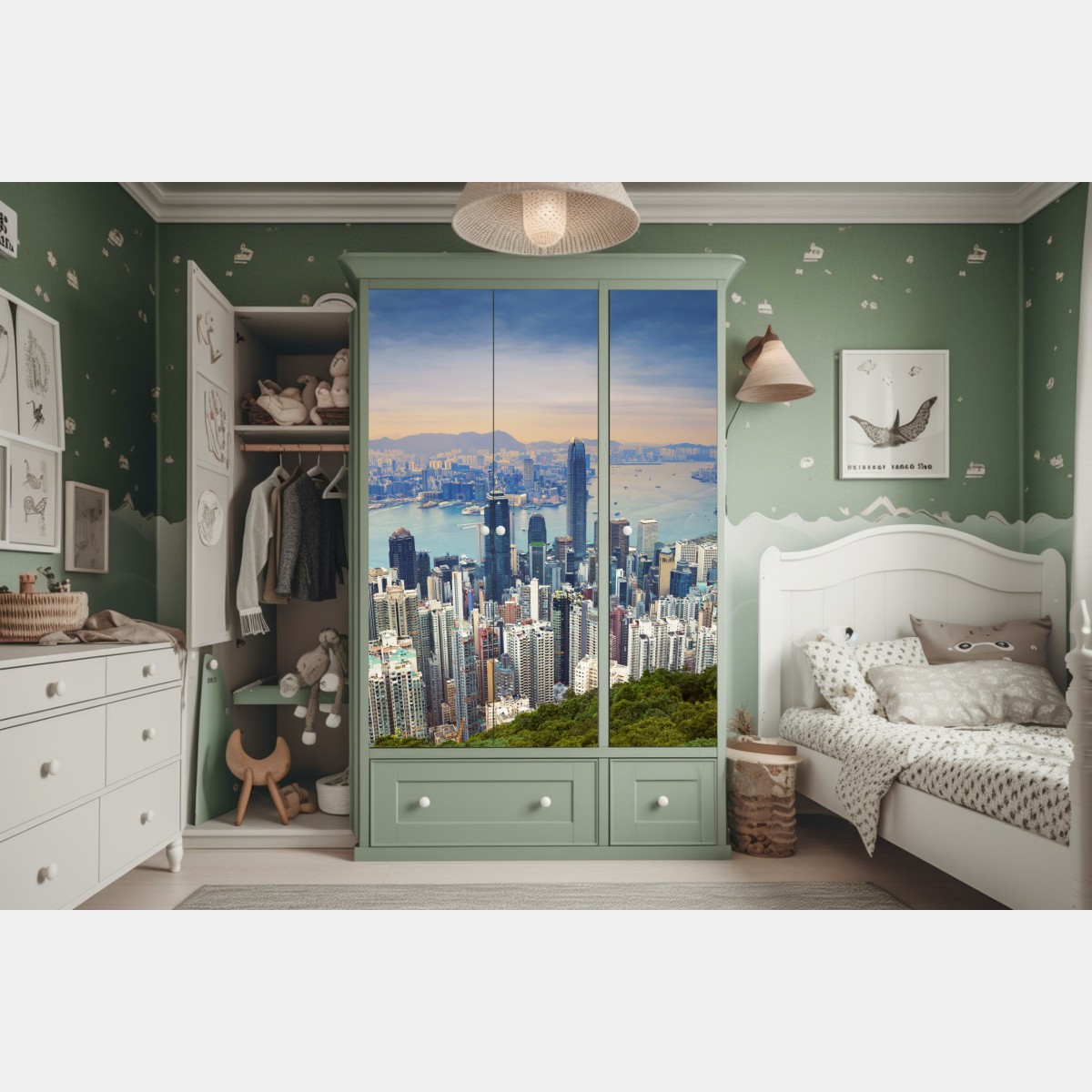 Schrankaufkleber Hong Kong stadtpanorama bei dämmerung – Wallnifity® Schrankaufkleber Hong Kong stadtpanorama bei dämmerung – Wallnifity®