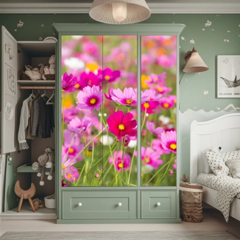 Schrankaufkleber rosa kosmeenwiese in blüte – Wallnifity® Schrankaufkleber rosa kosmeenwiese in blüte – Wallnifity®