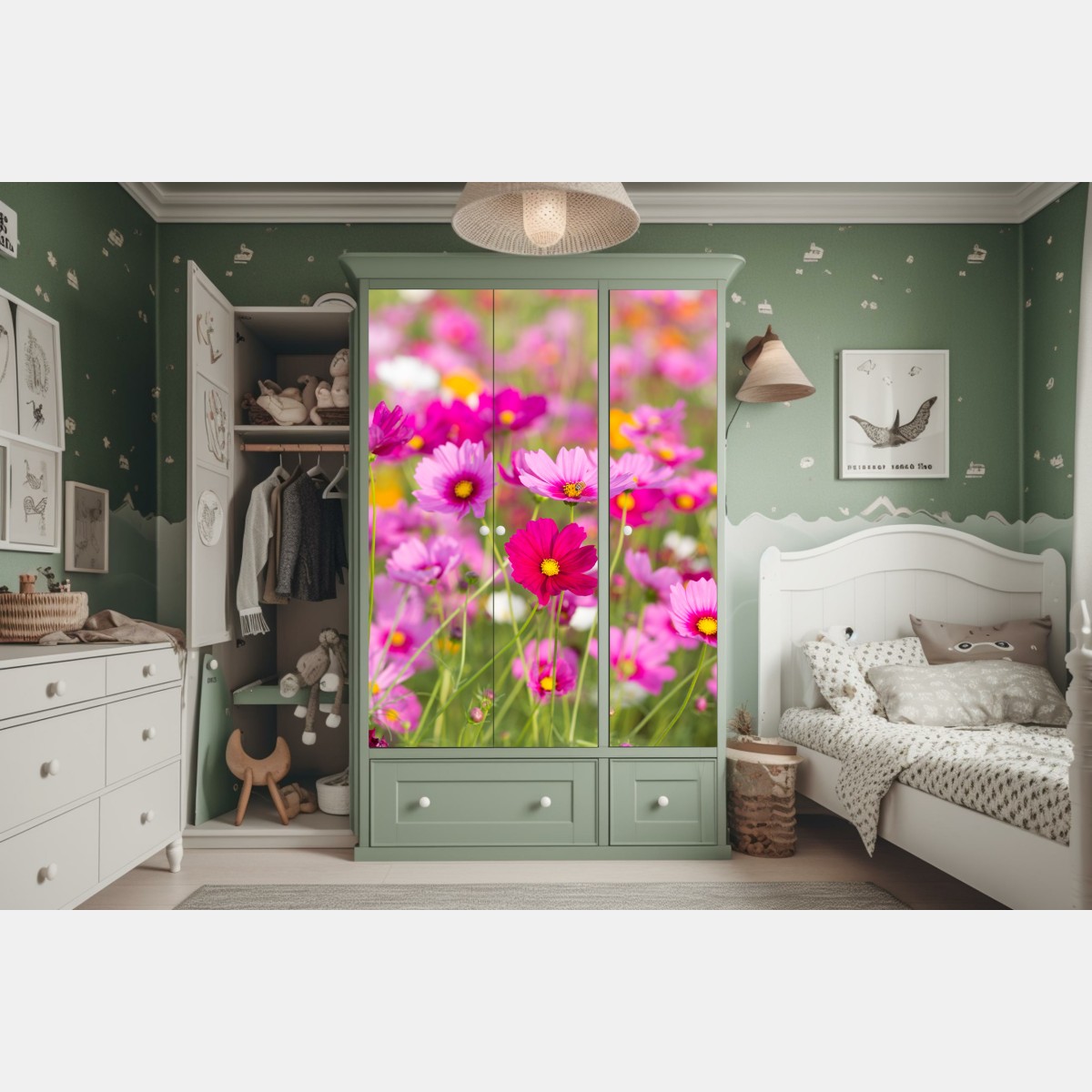 Schrankaufkleber rosa kosmeenwiese in blüte – Wallnifity® Schrankaufkleber rosa kosmeenwiese in blüte – Wallnifity®