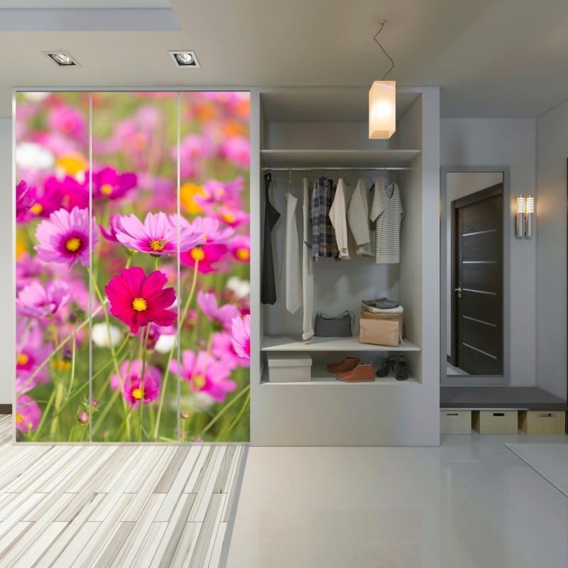 Schrankaufkleber rosa kosmeenwiese in blüte – Wallnifity® Schrankaufkleber rosa kosmeenwiese in blüte – Wallnifity®