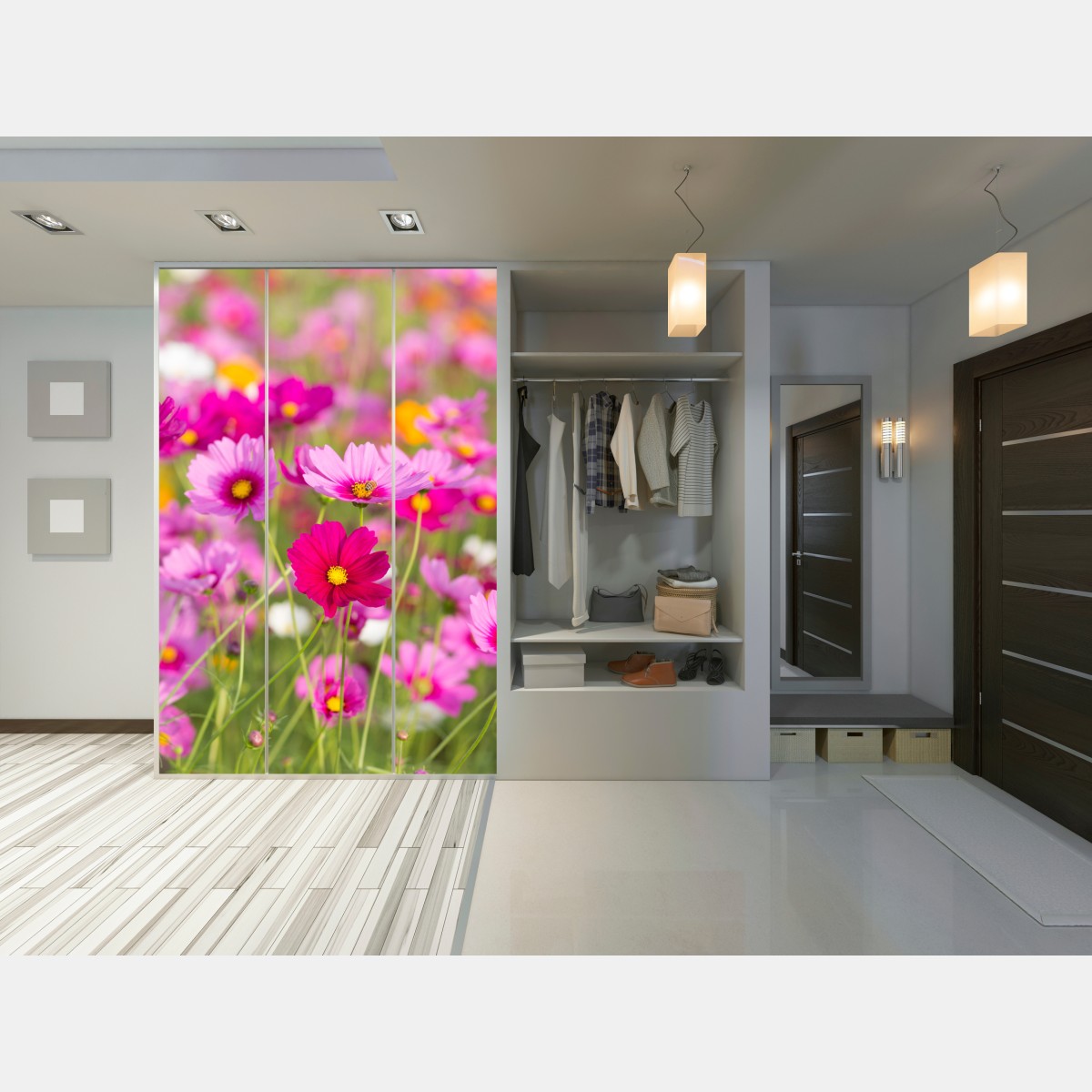 Schrankaufkleber rosa kosmeenwiese in blüte – Wallnifity® Schrankaufkleber rosa kosmeenwiese in blüte – Wallnifity®