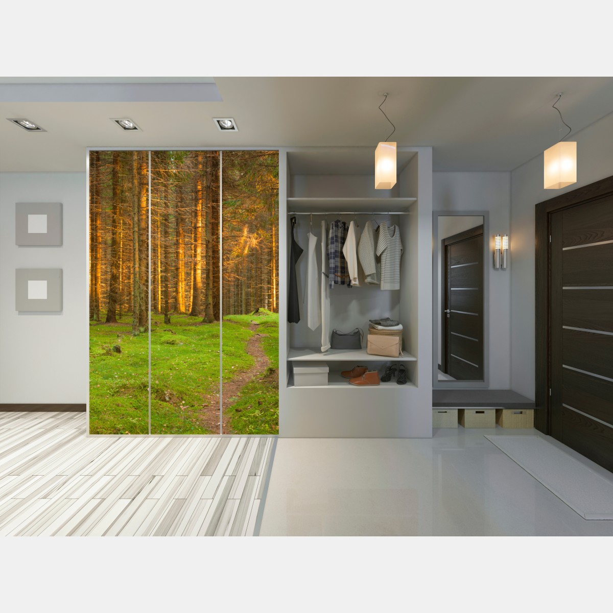 Schrankaufkleber goldenes licht im moosbedeckten kiefernwald – Wallnifity® Schrankaufkleber goldenes licht im moosbedeckten kiefernwald – Wallnifity®