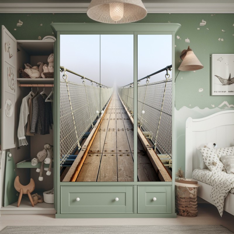 Schrankaufkleber herbstlicher waldweg mit goldenen blättern – Wallnifity®