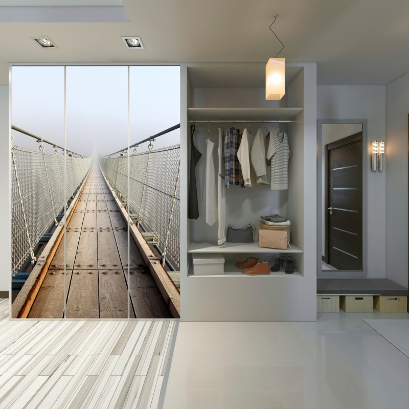 Schrankaufkleber neblige hängebrücke die in den nebel führt – Wallnifity® Schrankaufkleber neblige hängebrücke die in den nebel führt – Wallnifity®