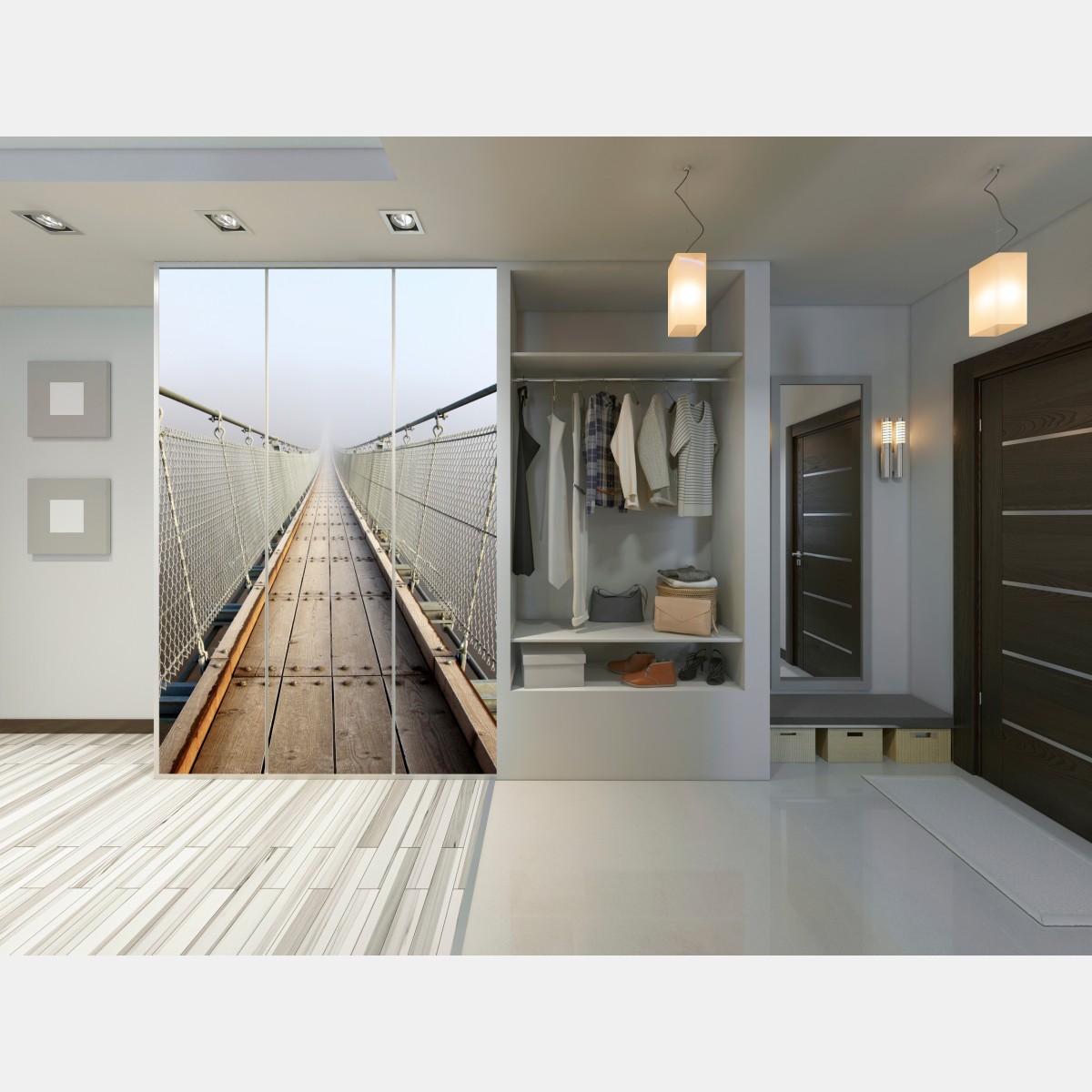 Schrankaufkleber neblige hängebrücke die in den nebel führt – Wallnifity® Schrankaufkleber neblige hängebrücke die in den nebel führt – Wallnifity®