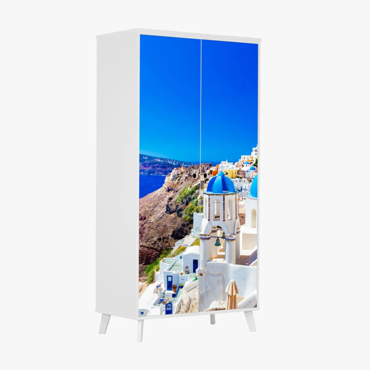 Schrankaufkleber Santorini blaue kuppeln über dem Ägäischen Meer – Wallnifity® Schrankaufkleber Santorini blaue kuppeln über dem Ägäischen Meer – Wallnifity®