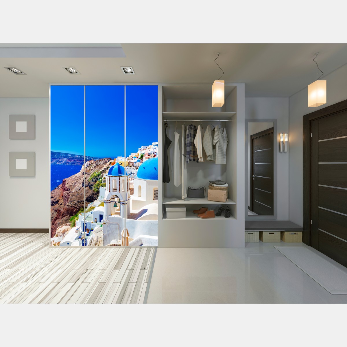 Schrankaufkleber Santorini blaue kuppeln über dem Ägäischen Meer – Wallnifity® Schrankaufkleber Santorini blaue kuppeln über dem Ägäischen Meer – Wallnifity®