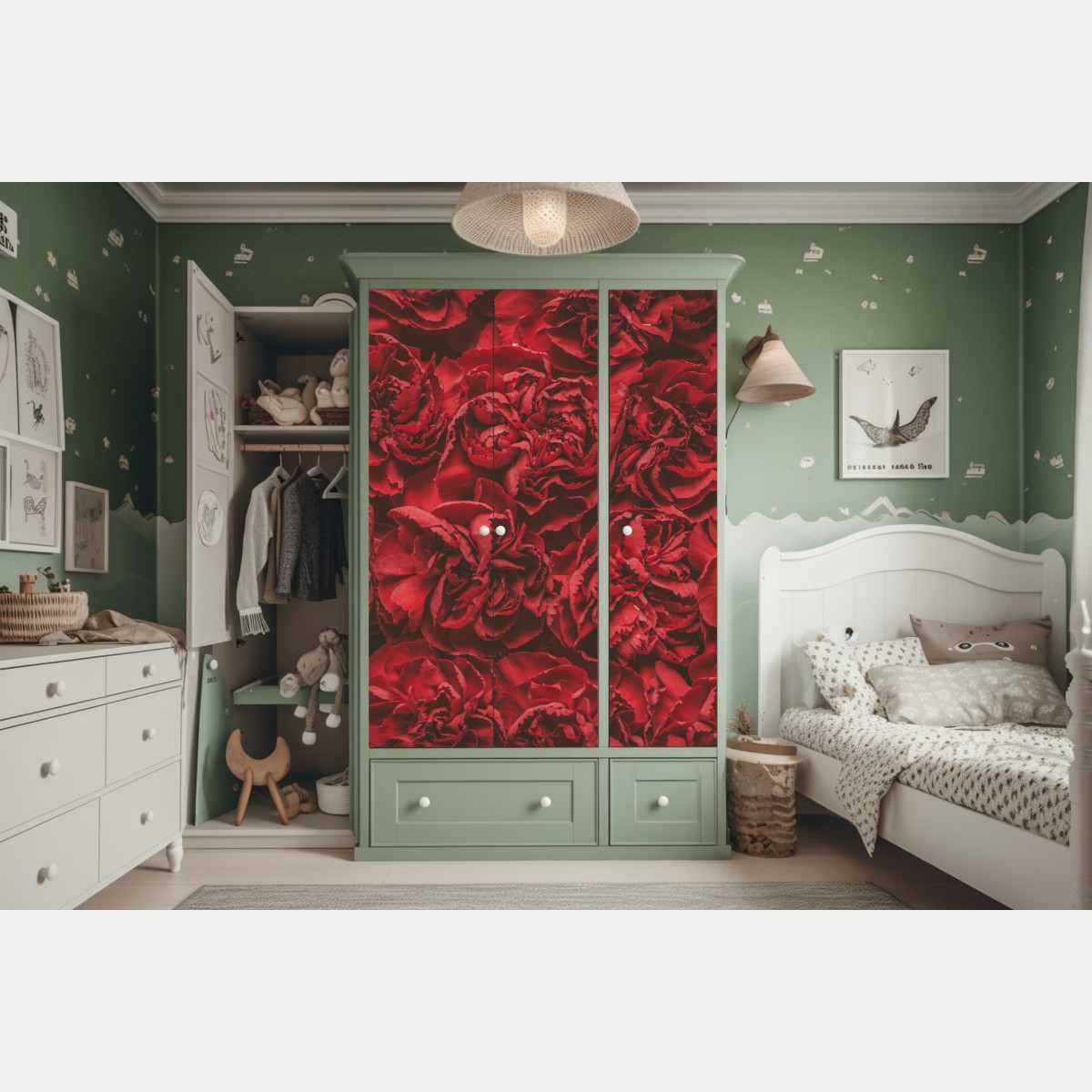 Schrankaufkleber vintage rote nelken blumenmuster – Wallnifity® Schrankaufkleber vintage rote nelken blumenmuster – Wallnifity®