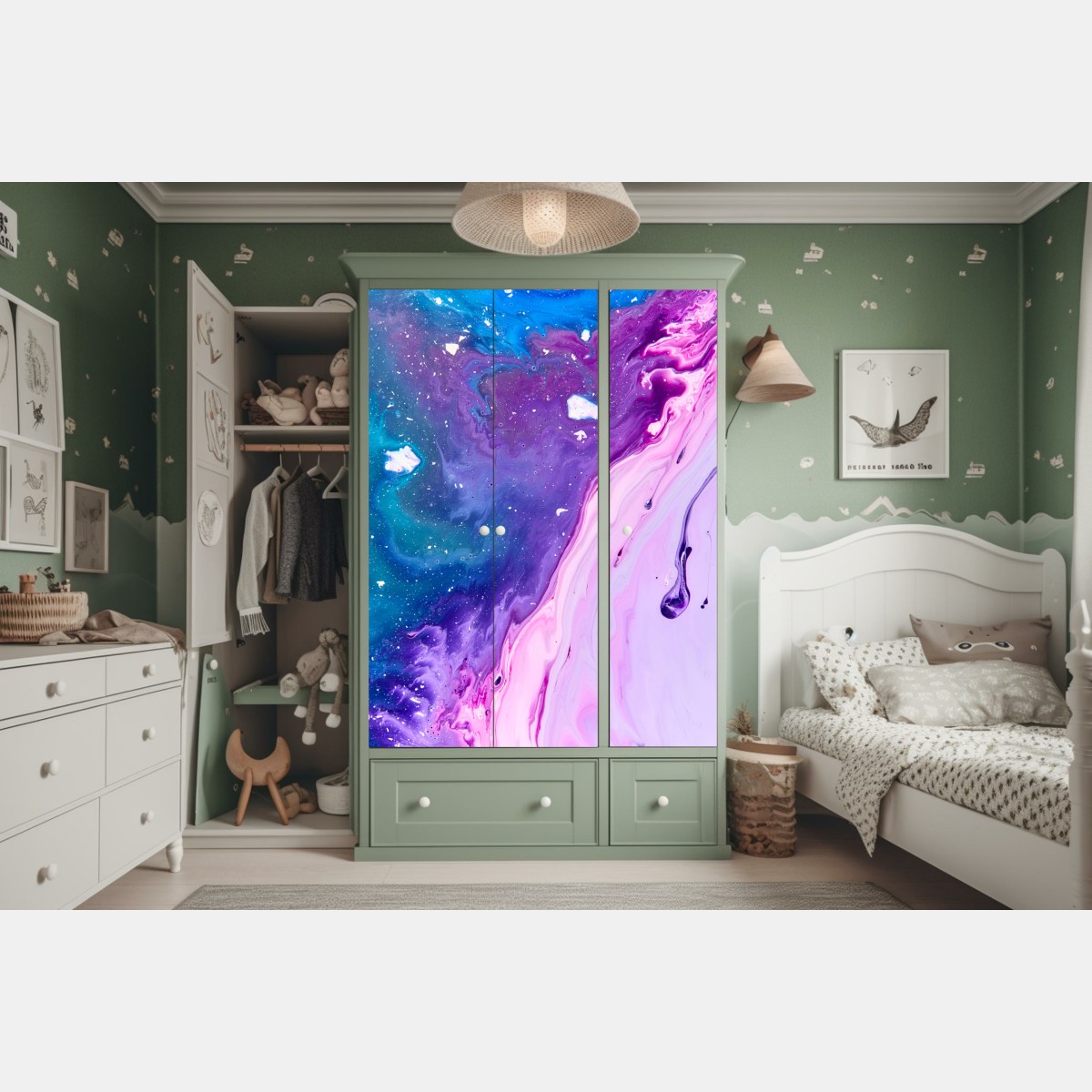 Schrankaufkleber lebendige blau-violette abstrakte acrylmalerei – Wallnifity® Schrankaufkleber lebendige blau-violette abstrakte acrylmalerei – Wallnifity®