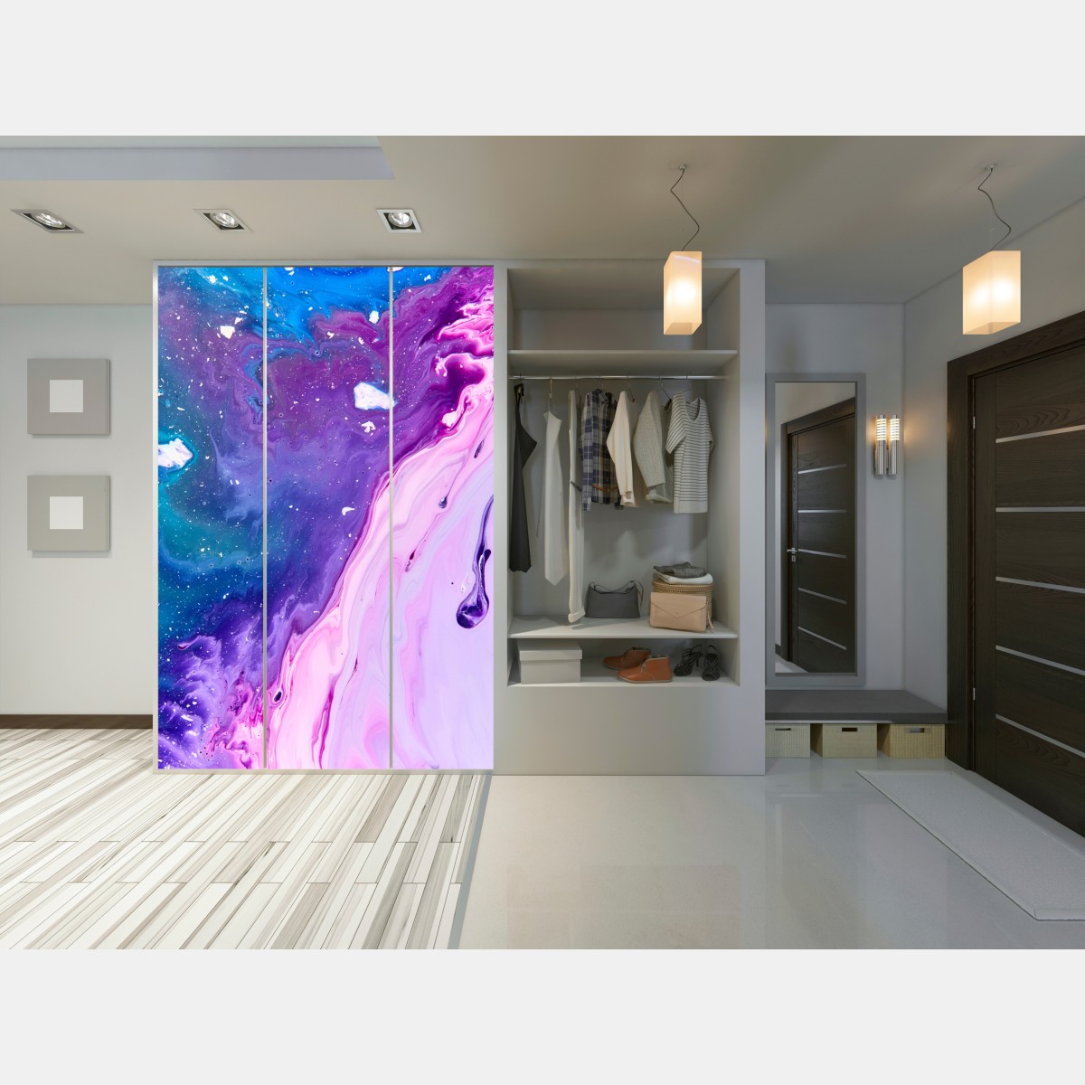 Schrankaufkleber lebendige blau-violette abstrakte acrylmalerei – Wallnifity® Schrankaufkleber lebendige blau-violette abstrakte acrylmalerei – Wallnifity®